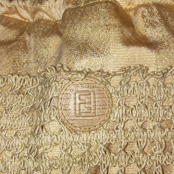 RARE FENDI S.A.S ZUCCA CROCHET GOLD  METALLIC DRAW-STRING FRINGE SHOULDER BAG - Picture 8 of 16